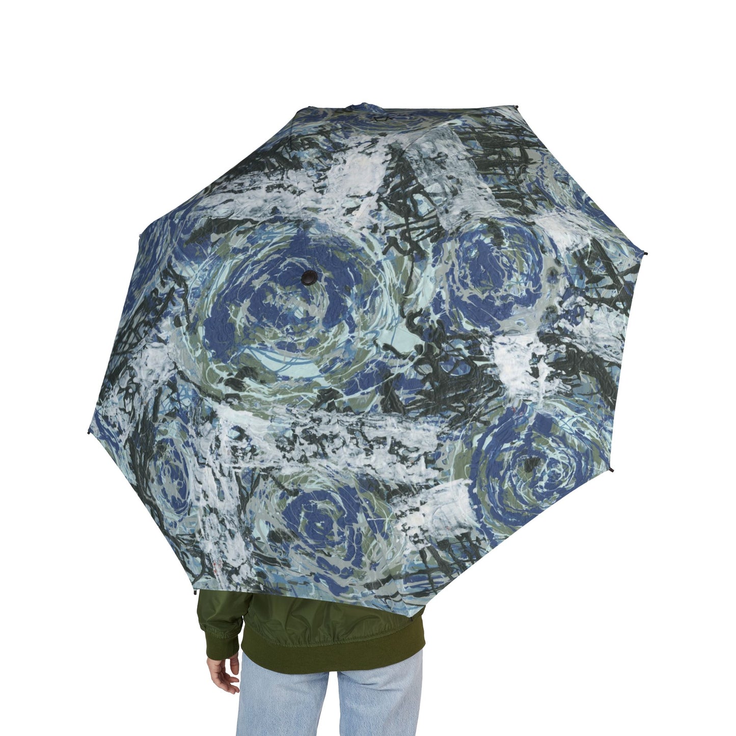 Blue roses Semi-Automatic Foldable Umbrella