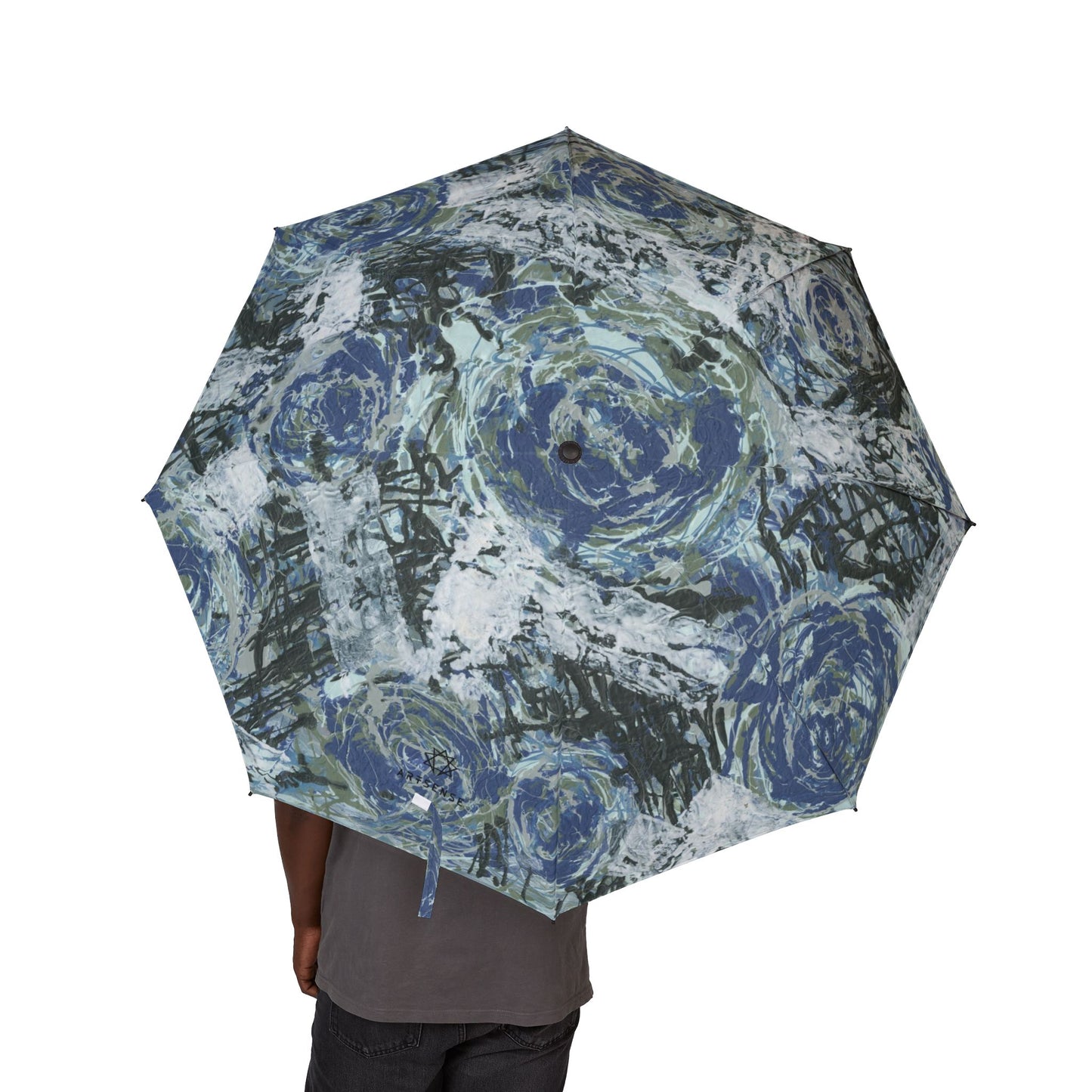 Blue roses Semi-Automatic Foldable Umbrella
