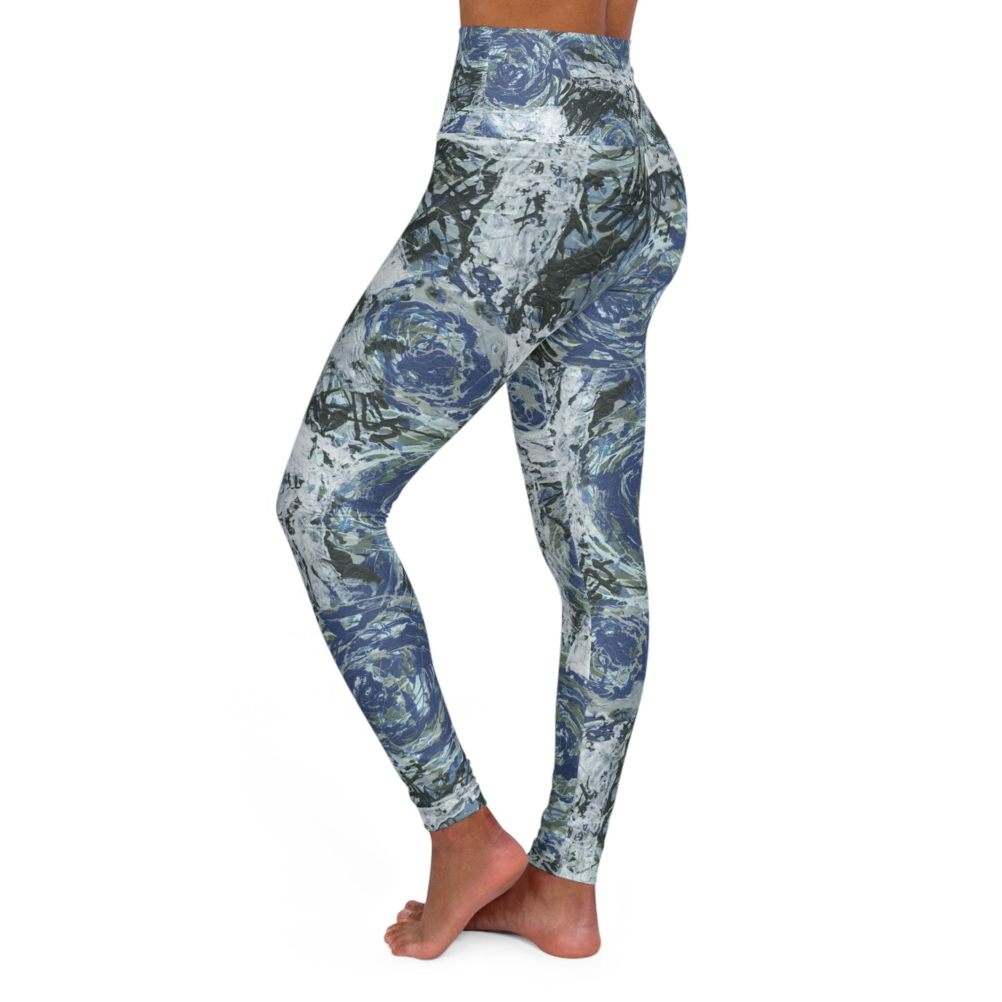 Blue Roses High Waisted Yoga Leggings